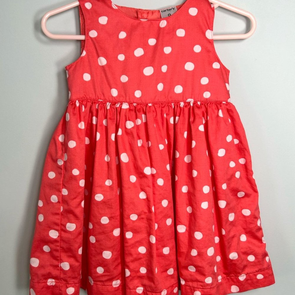 Carters Baby Girl Sleeveless Red Polka Dot Dress Size 9 Months